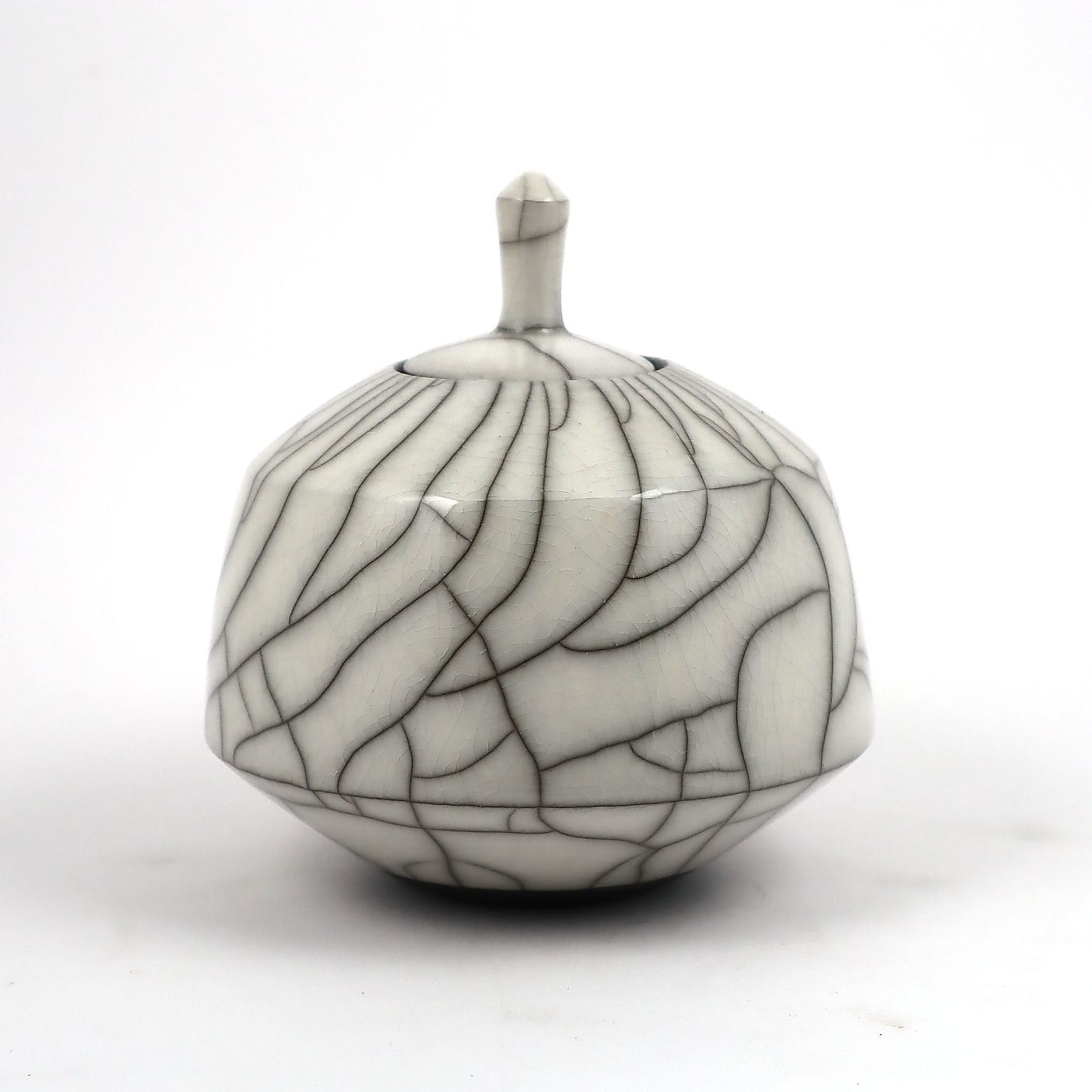 Small Raku White Lidded Pot Urn