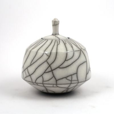 Small Raku White Lidded Pot Urn