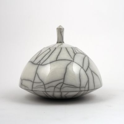 Small Raku White Domed Pot Urn