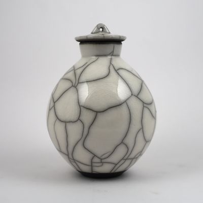 Small Raku White Lidded Pot Urn