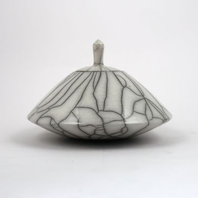 Small Raku White Lidded Pot Urn