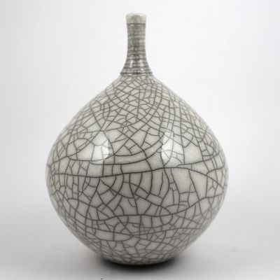 Round White Raku Bottle