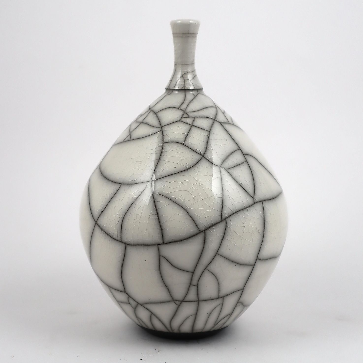 Small White Raku Round Bottle