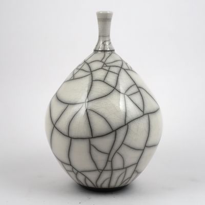 Small White Raku Round Bottle