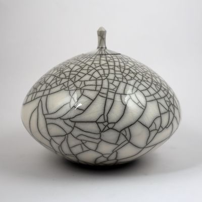 Large Raku White Lidded Pot Urn