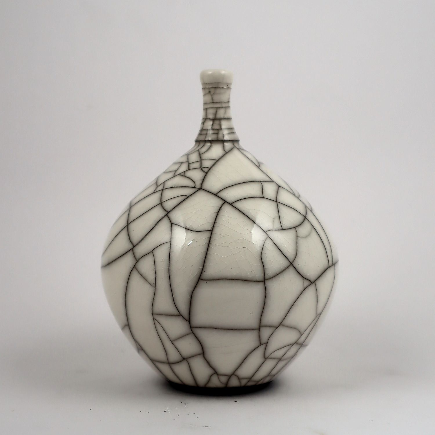 Small White Raku Round Bottle