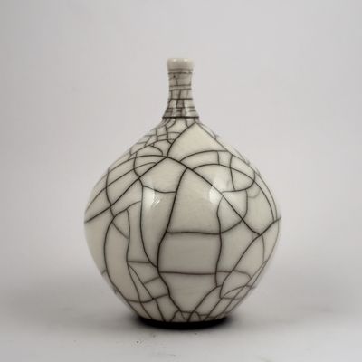 Small White Raku Round Bottle