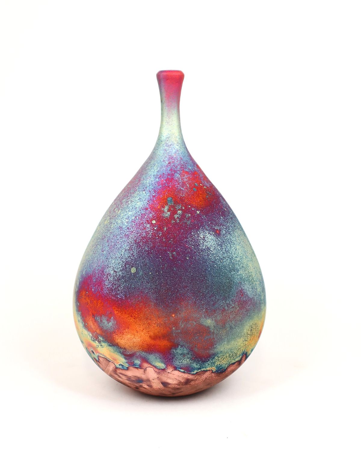 Raku Fired Copper Matt Teardrop Bottle