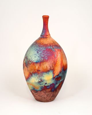 Raku Fired Copper Matt Tall Bottle