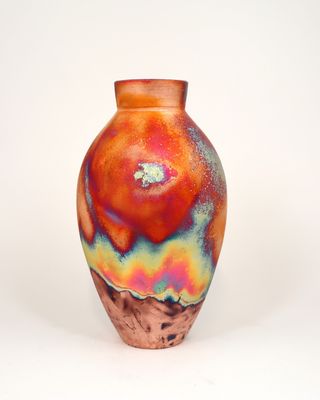 Raku Fired Copper Matt  Vase