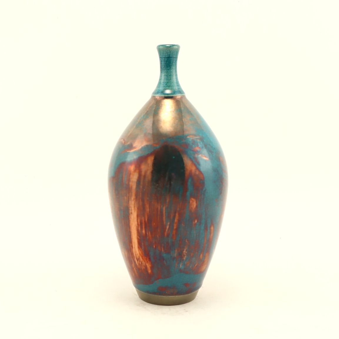 Raku Fired Turquoise Blue Green Copper Bottle