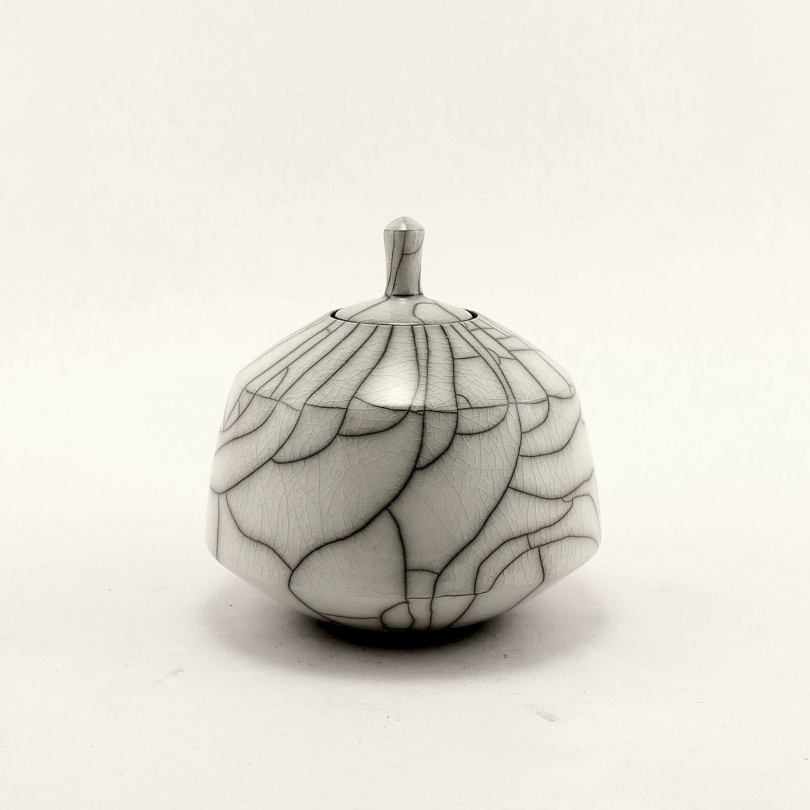 Small Raku White Lidded Pot Urn