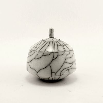 Small Raku White Lidded Pot Urn