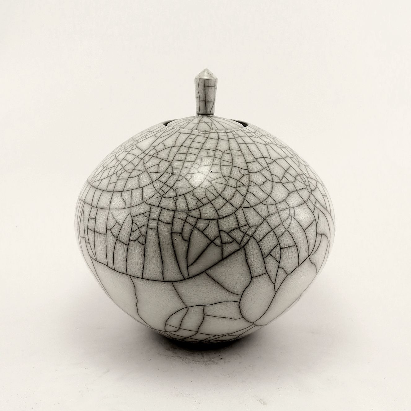 Raku White Lidded Pot Urn