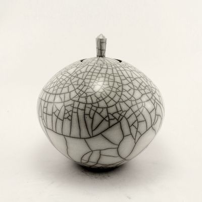 Raku White Lidded Pot Urn