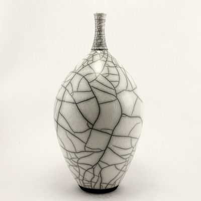 Raku fired White Bottle - Large
