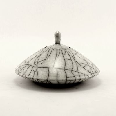 Small Raku White Lidded Pot Urn