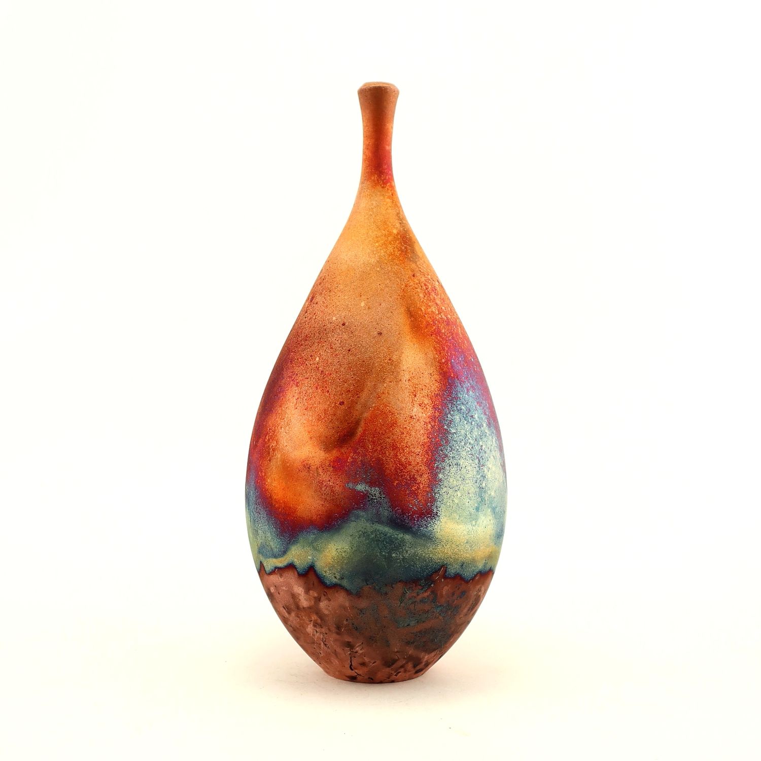 Raku Fired Copper Matt - Teardrop Bottle