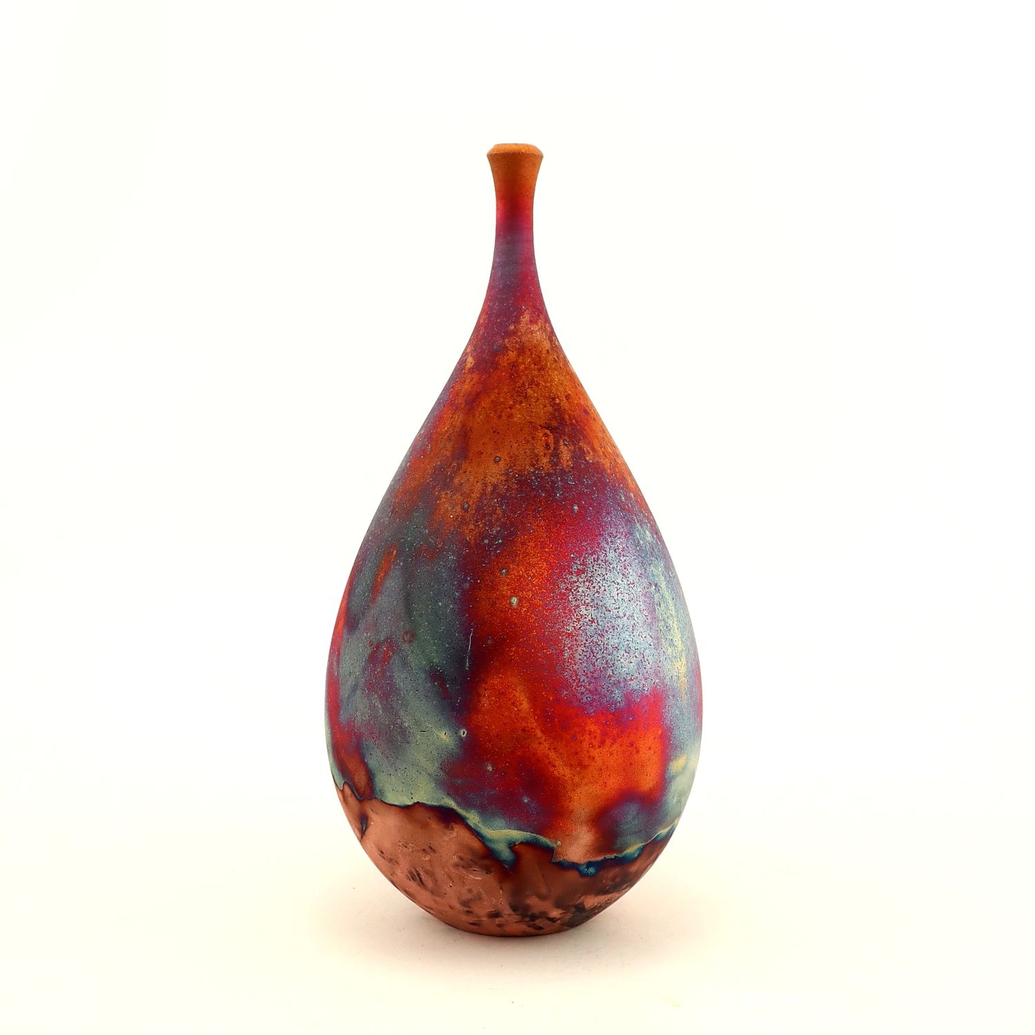 Raku Fired Copper Matt - Teardrop Bottle