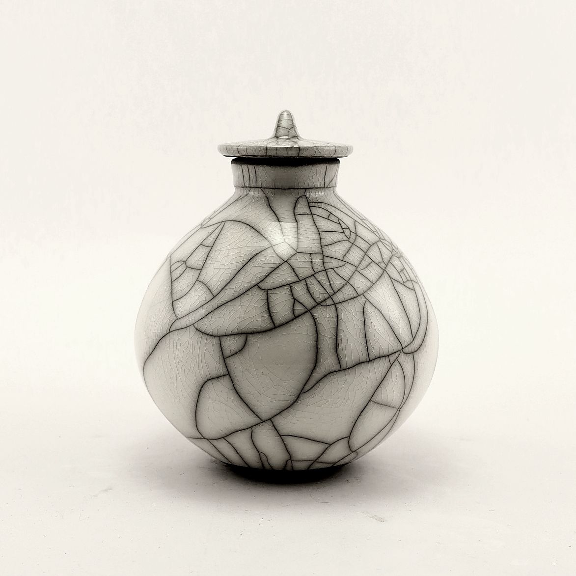 Small Raku White Lidded Pot Urn