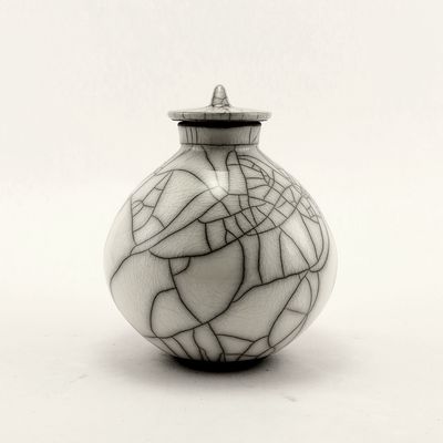 Small Raku White Lidded Pot Urn