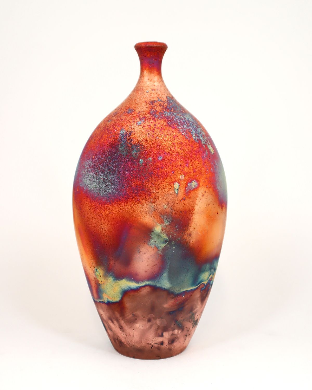 Raku Fired Copper Matt Tall Bottle