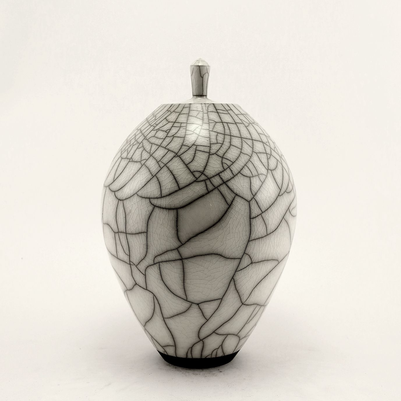 Tall Raku White Lidded Pot Urn