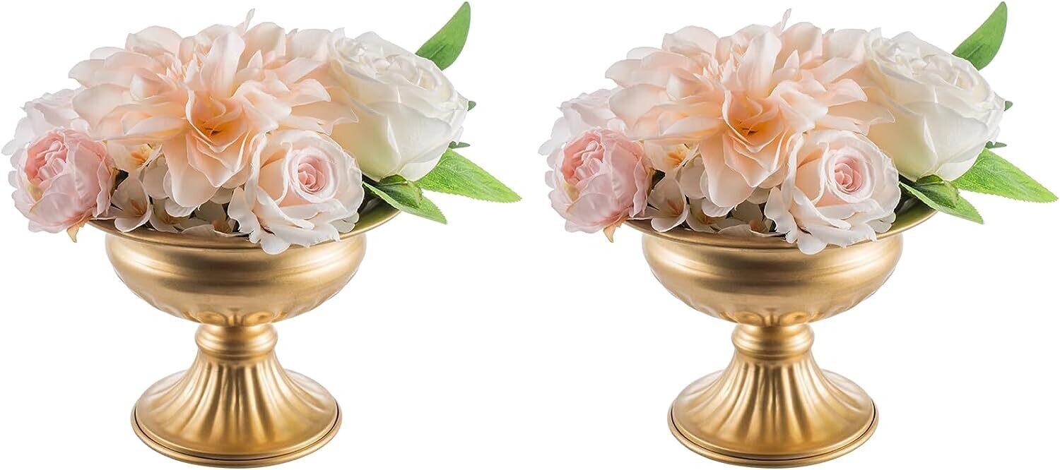 Gold Vases for Centerpieces Wedding, 5 inch Small Compote Pedestal Vase