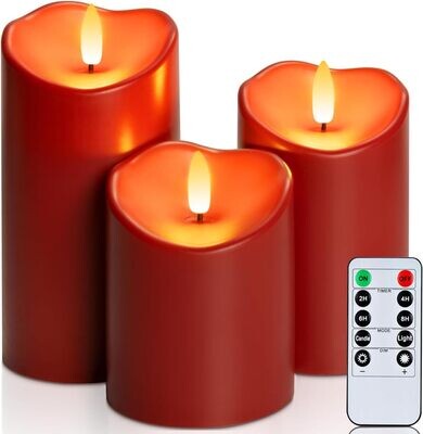 Homemory Burgundy Flameless Candles, Waterproof Flickering Flameless Candles,D3 x H4 5 inch 6 inch, Red, 3 Pack