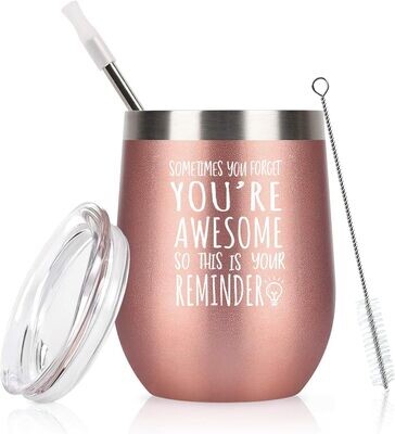 Cpskup Thank You Gifts, Sometimes You Forget You're Awesome Wine Tumbler(12 Oz, Rose Gold)