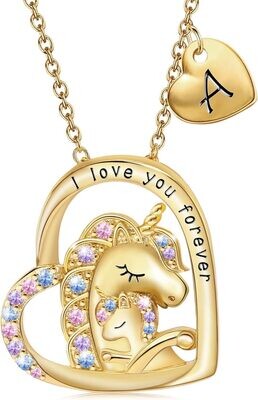 JSJOY Unicorn Gifts for Girls, Initial Necklaces for Women Girls 18K Gold/White Gold