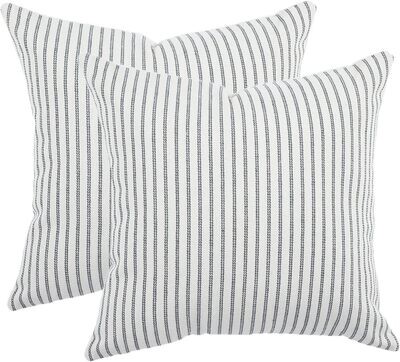 BOYSUM Gray and Beige Throw Pillow Covers, 20x20 Farmhouse Pillow Covers Striped Set of 2 (Gray 1)