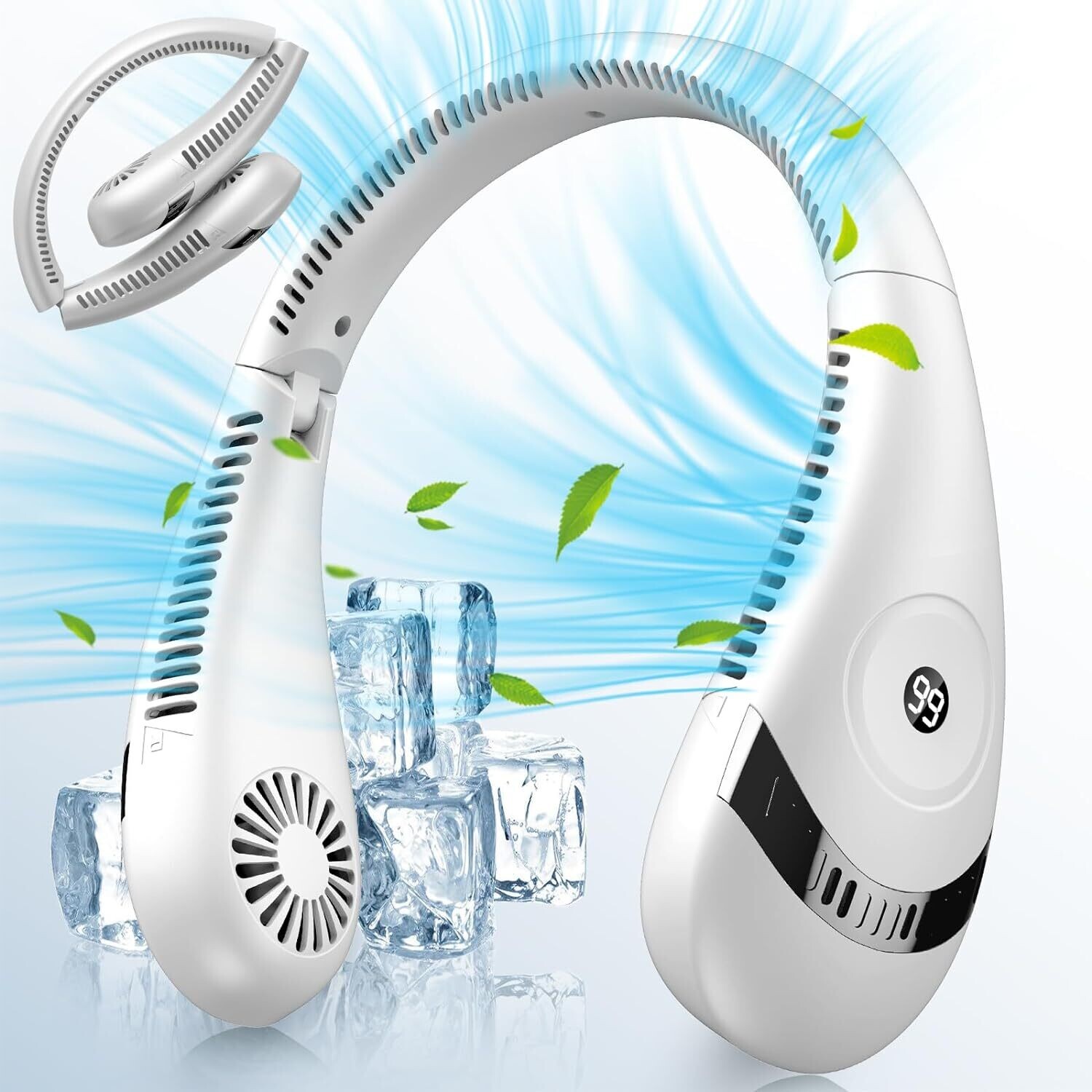 Neck Fan, 5000mAh LED Display Foldable Neck Fans Portable Rechargeable Blue Ridge Bargains