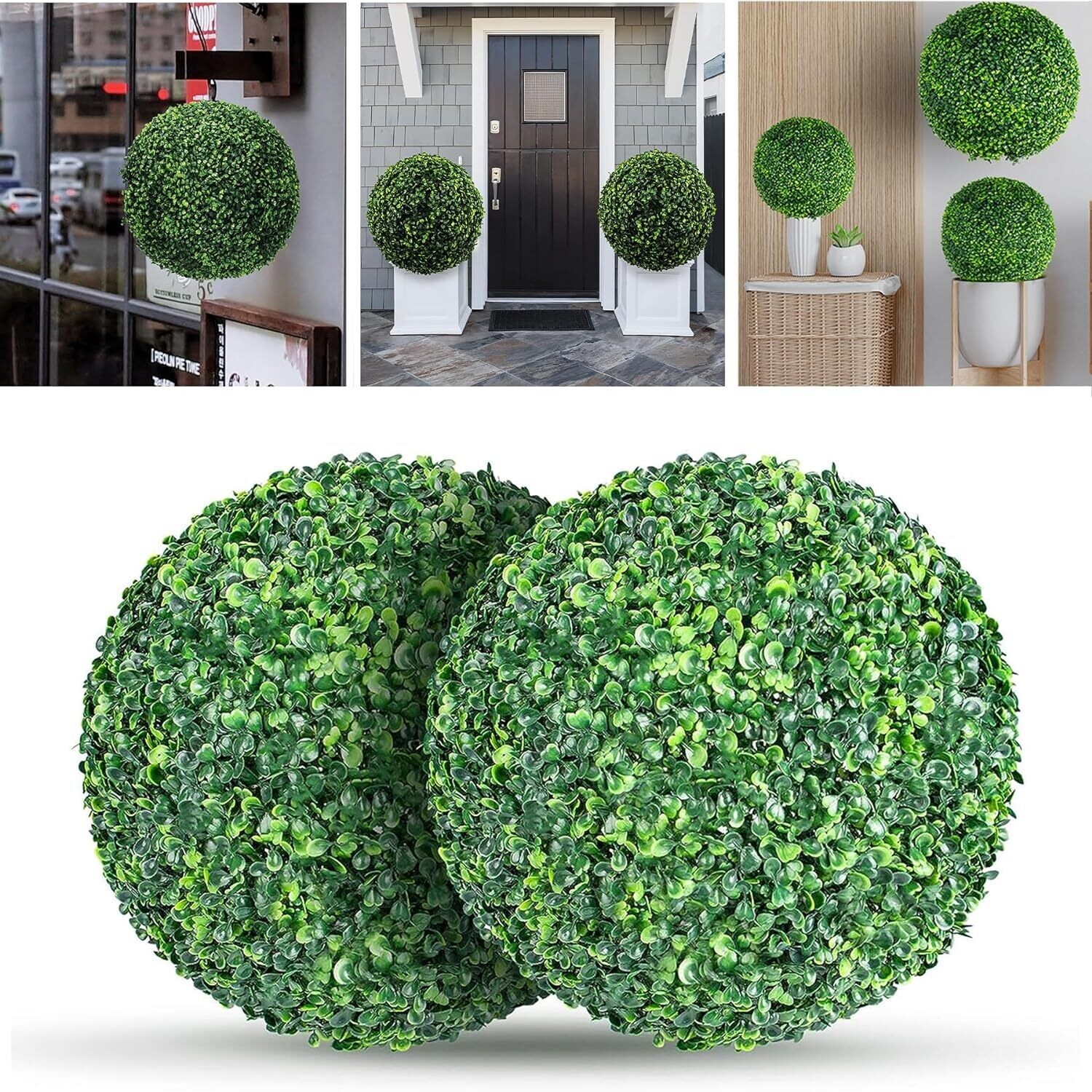 inQracer Artificial Plant Boxwood Topiary Balls 2PCS 15 inch Faux