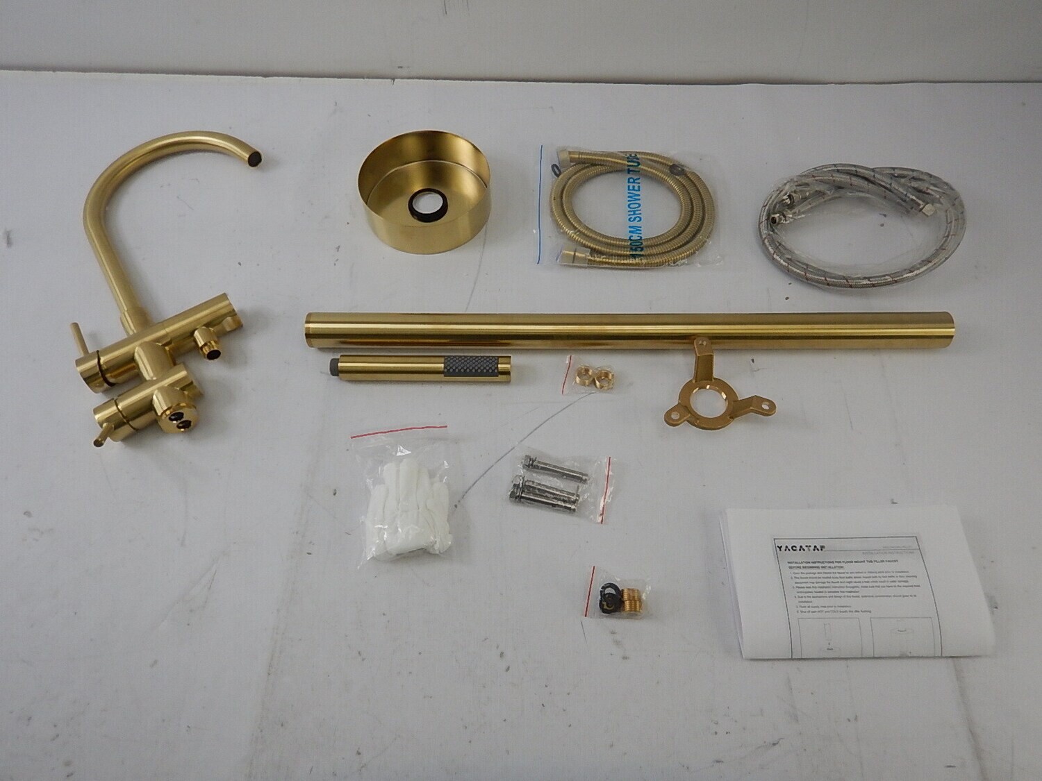 YAGATAP Freestanding Bathtub Faucet Tub Filler, Polished Gold Blue