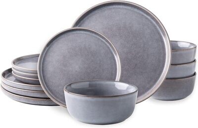 AmorArc Stoneware Dinnerware Sets,Round Reactive Glaze Plates and Bowls Set