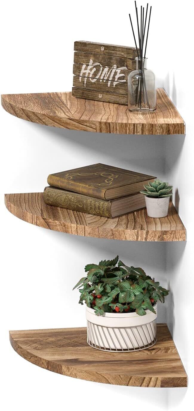 DELFOY Wall Mounted Rustic Wood Round Edge Corner Shelf Storage Rack