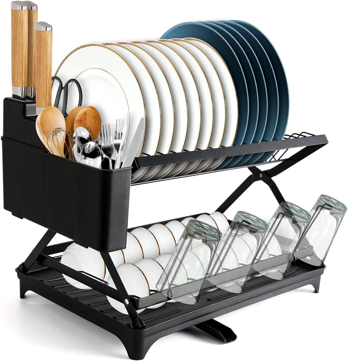 COALA HOLA Collapsible Dish Drying Rack 2 Tier Dish Drainers for