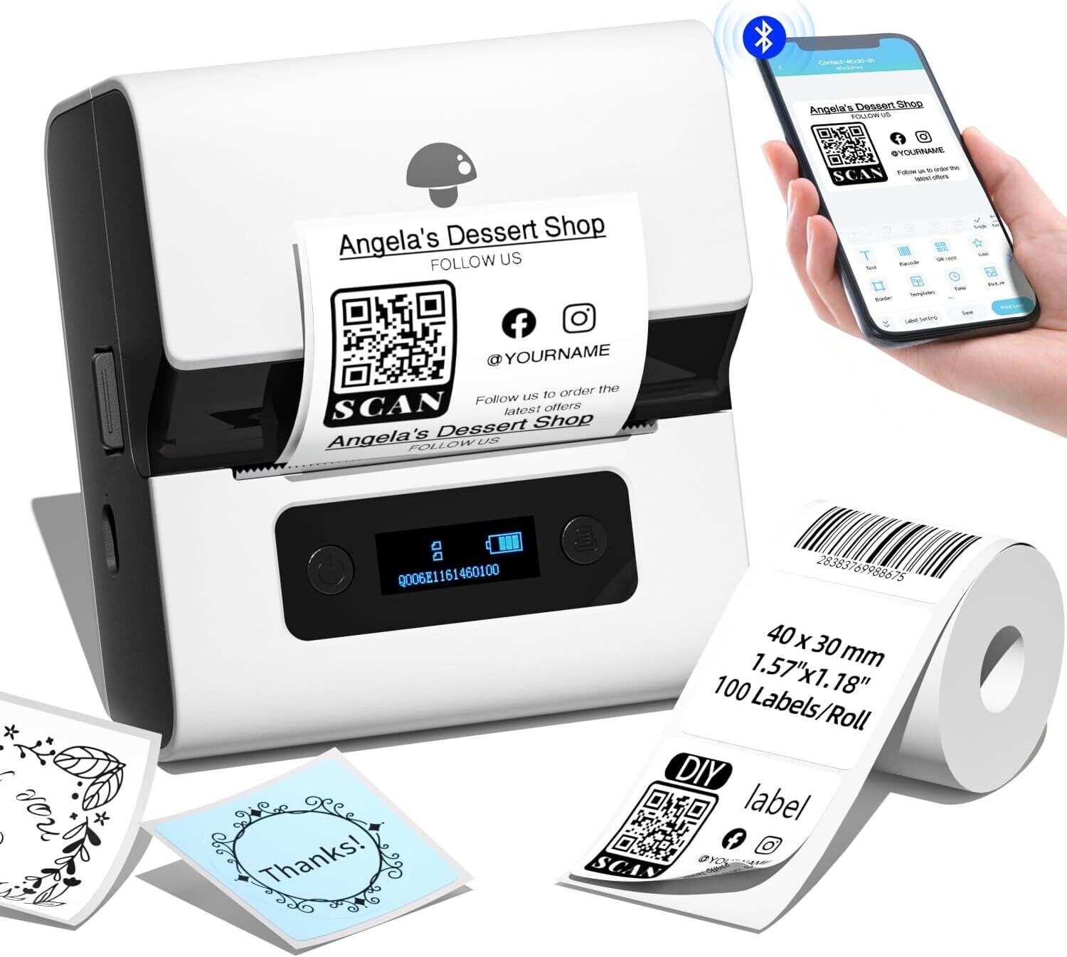 Memoqueen M221 Bluetooth Thermal Label MakerPortable 3 Inch Barcode