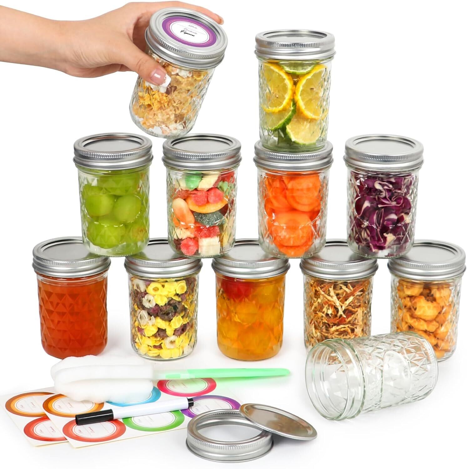 Jaisie.W Mason Jars 8 oz with Lids&Bands 12Pack, Small Canning Jars 8 oz 8 oz Glass Jars with