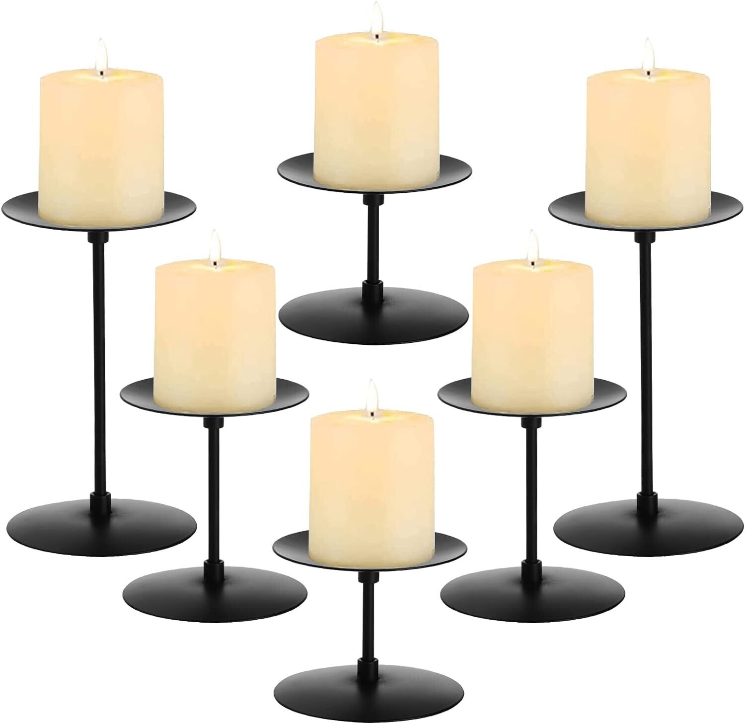 Elsjoy Set of 6 Pillar Candle Holders, Metal Pillar Candle Stand Black