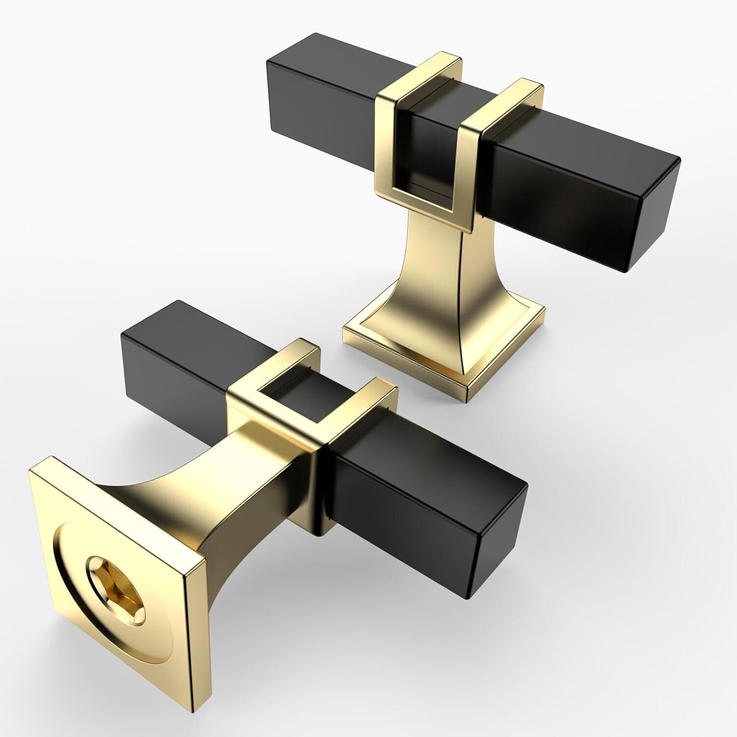 Asidrama 10 Pack Single Hole Center Matte Black and Gold Kitchen Knobs, Blue Ridge