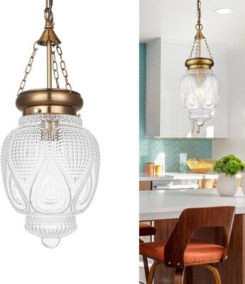 Modern Brass Glass Pendant Light for Kitchen Island, Vintage Kitchen Pendant