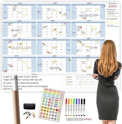 CLEVER CLEAN Large Dry Erase Wall Calendar - 48 inchx58 inch 12-month 2024 Undated