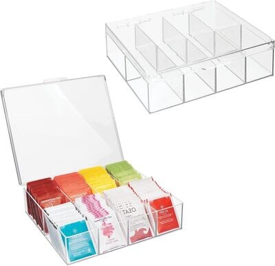 mDesign Plastic Stackable Tea Bag Storage Bin Organizer Box Holder with Lid