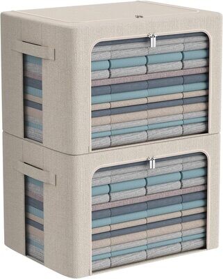 Extra Large Clothes Storage Bins - Linen Fabric Foldable Stackable Container
