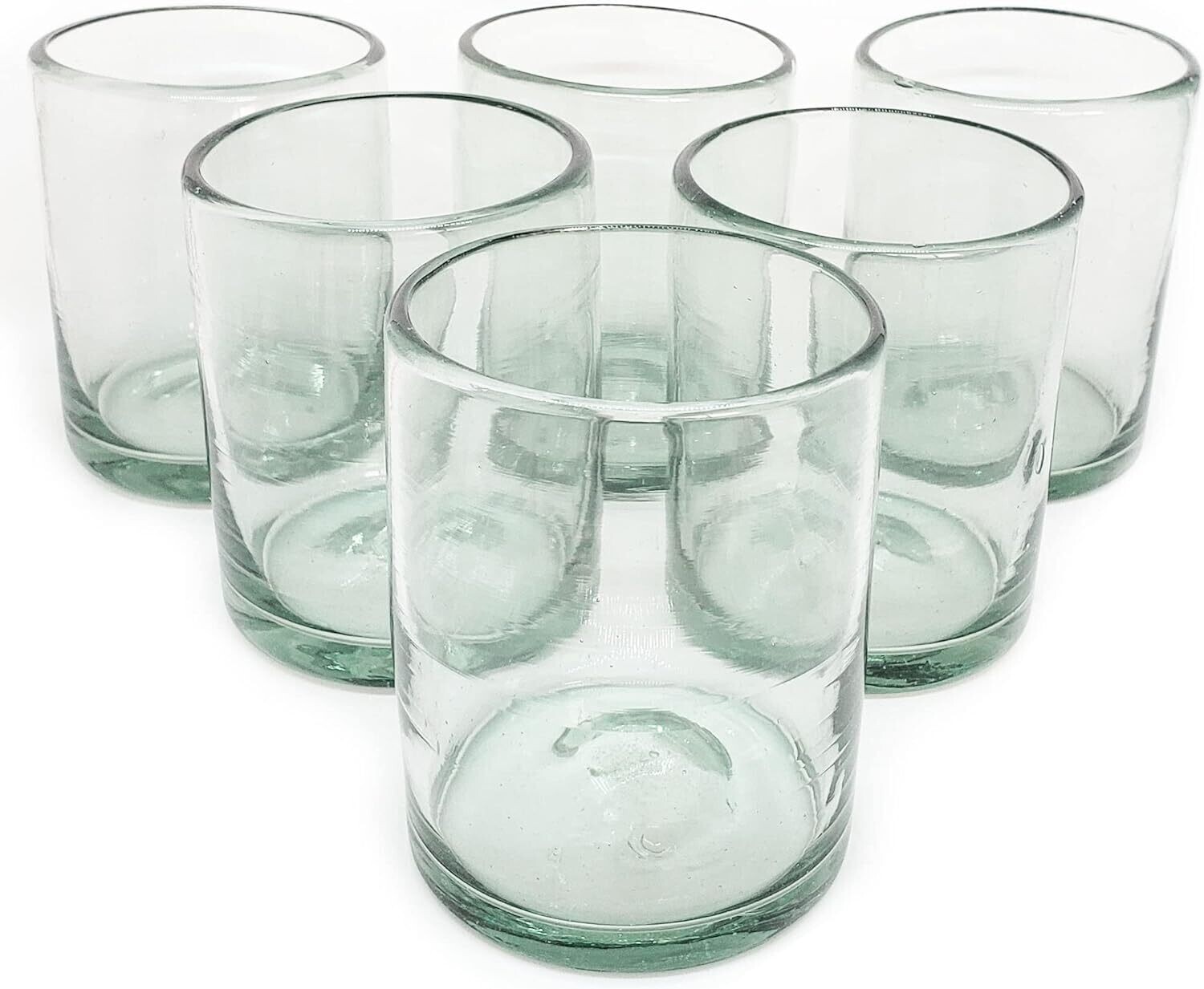 Clear Blown 10 oz Tumbler Glasses, set of 6, Mexican Handmade Glassware