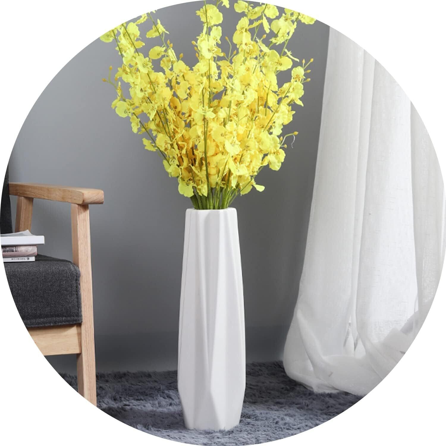 Ceramic Floor Large Vase 17.7 Inches Tall,White Modern Flower Tall