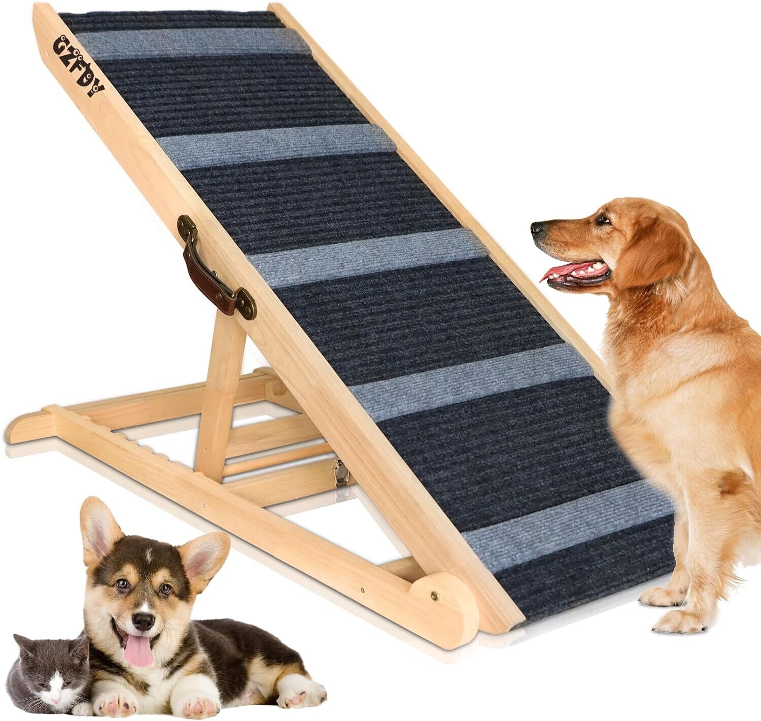Adjustable Dog Ramp for Bed, 6 Height Wooden Pet Ramp for Small Large