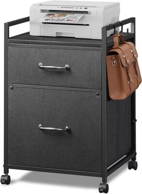 DEVAISE 2 Drawer Fabric File Cabinet, Rolling Printer Stand, Vertical Filing